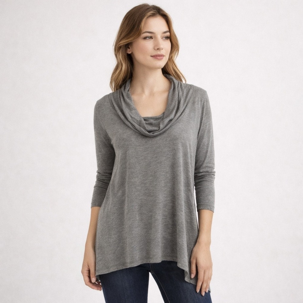 Soprano Women's Gray Cowl Neck Tunic Top Small Soft Lightweight Casual